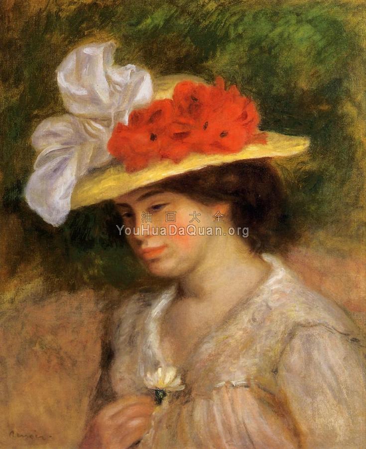 Woman in a Flowered Hat - 皮埃尔·奥古斯特·雷诺阿